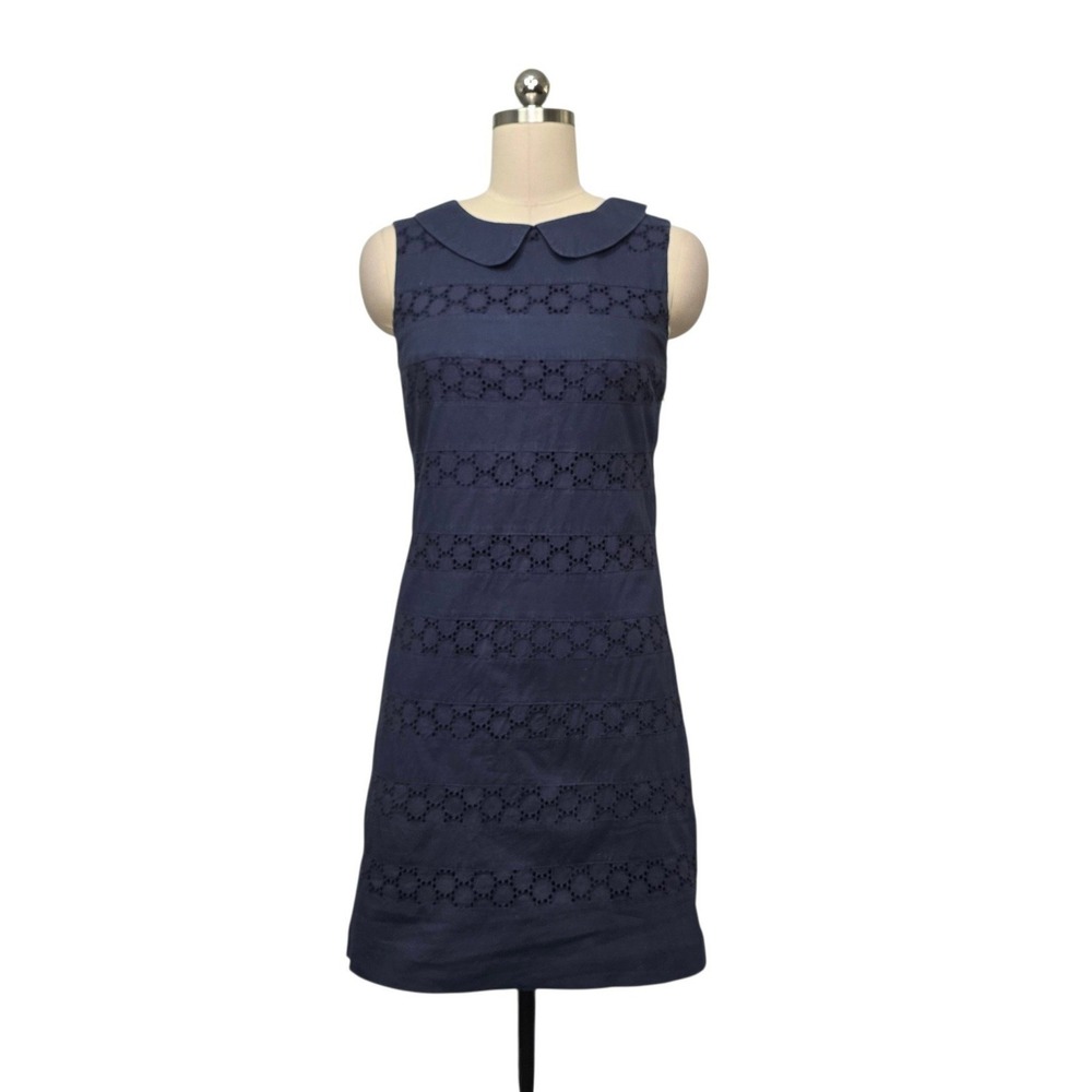 Boden Navy Blue Eyelet Embroidered Peter Pan Collar Shift Dress WH437 US 4R